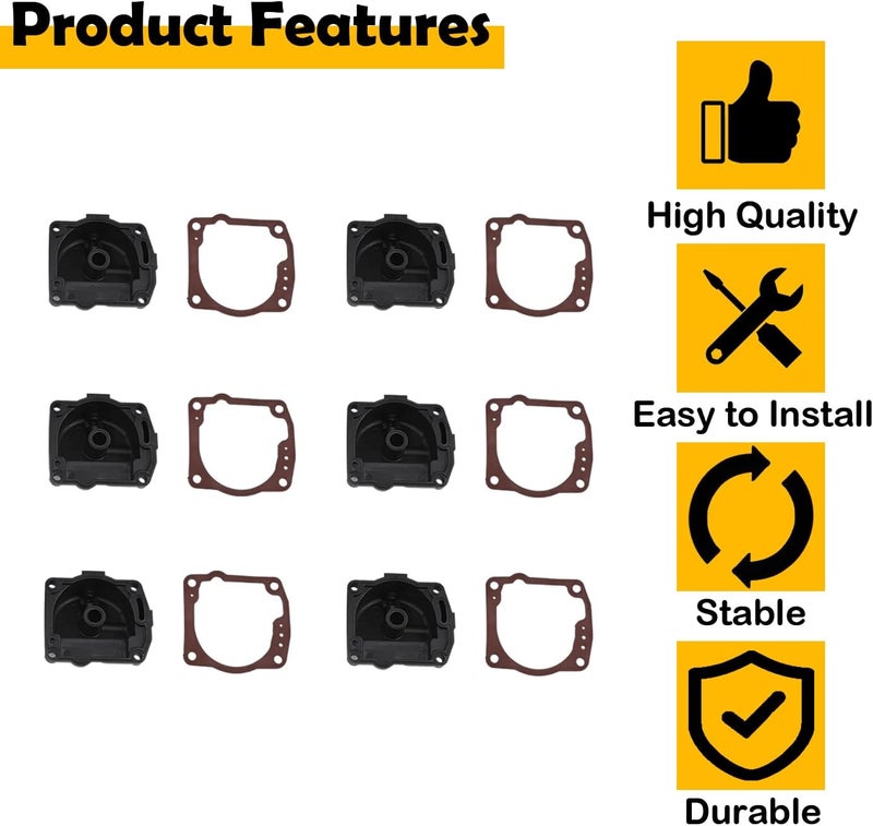 Elsoon 343870 433000 766418 0433000 6Pcs Carburetor Float Chamber Carb Bowl with 335070 Gasket Compatible with Johnson Evinrude 90-100-105-115-135-150-175HP - Image 4